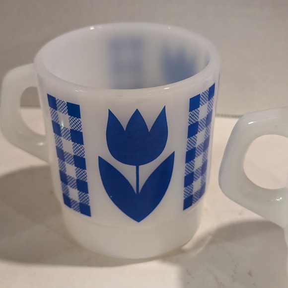 2 Vintage Termocrisa Blue and Green tulip and Gingham mug stackable cups. - Picture 4 of 6